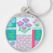 Levendige Bloeiende Bloemen Ontwerp Sleutelhanger (Voorkant)