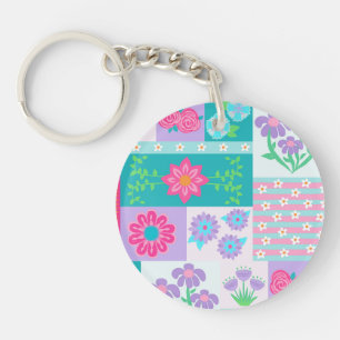 Levendige Bloeiende Bloemen Ontwerp Sleutelhanger