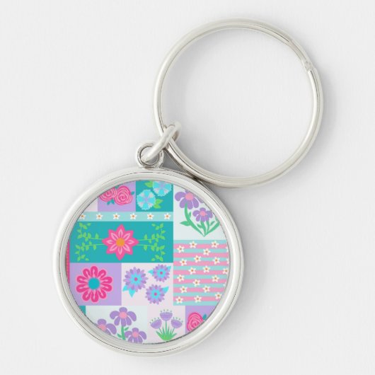 Levendige Bloeiende Bloemen Ontwerp Sleutelhanger (Voorkant)