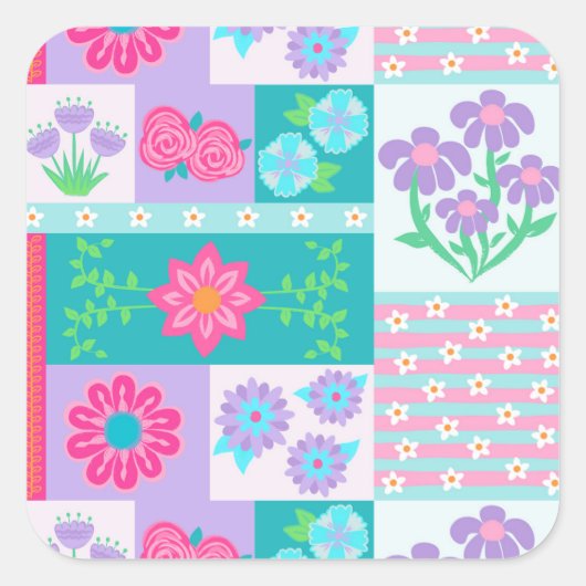 Levendige Bloeiende Bloemen Ontwerp Vierkante Sticker (Voorkant)