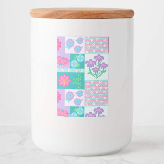 Levendige Bloeiende Bloemen Ontwerp Voedselcontainer Etiket (Voorkant)
