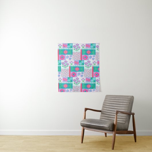 Levendige Bloeiende Bloemen Ontwerp Wandkleed (In situ)