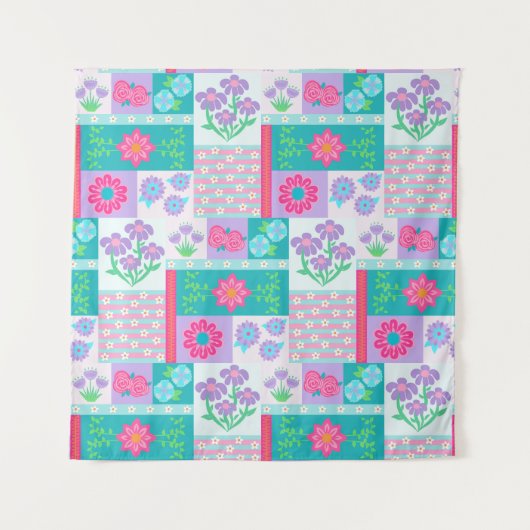 Levendige Bloeiende Bloemen Ontwerp Wandkleed (Voorkant)