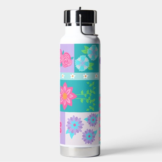 Levendige Bloeiende Bloemen Ontwerp Waterfles (Links)