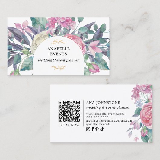 Levendige Bloeiende Bloemen QR Code Visitekaartje (Voorkant / Achterkant)
