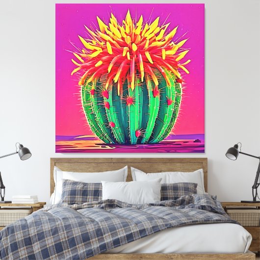 Levendige bloeiende cactus canvas afdruk (Insitu (Slaapkamer))