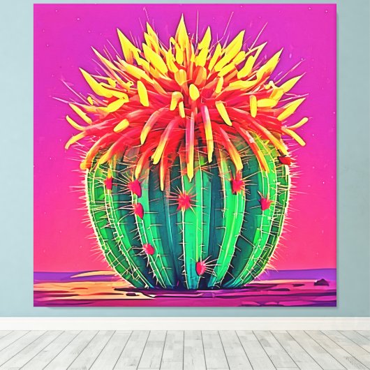 Levendige bloeiende cactus canvas afdruk (Insitu (Houten vloer))