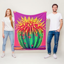 Levendige bloeiende cactus fleece deken