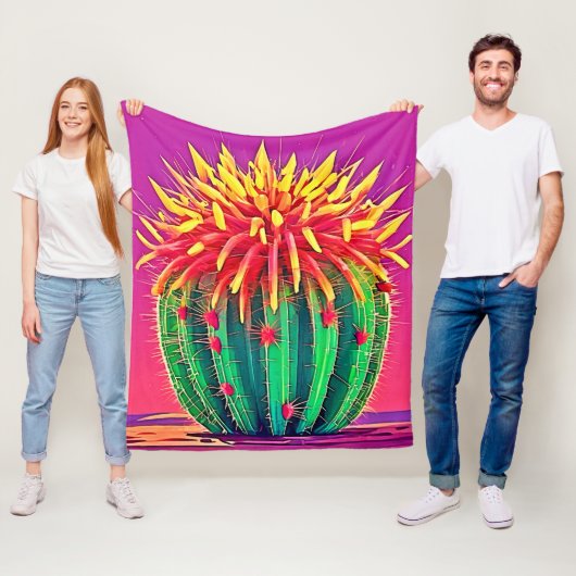 Levendige bloeiende cactus fleece deken (In situ)