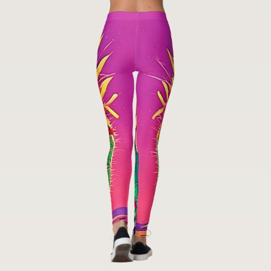 Levendige bloeiende cactus leggings (Achterkant)