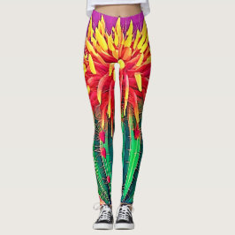Levendige bloeiende cactus leggings