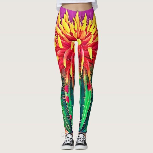 Levendige bloeiende cactus leggings (Voorkant)