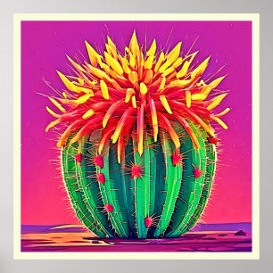 Levendige bloeiende cactus poster