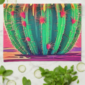 Levendige bloeiende cactus theedoek (Gevouwen)