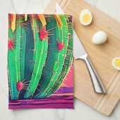 Levendige bloeiende cactus theedoek (Quarter Fold)