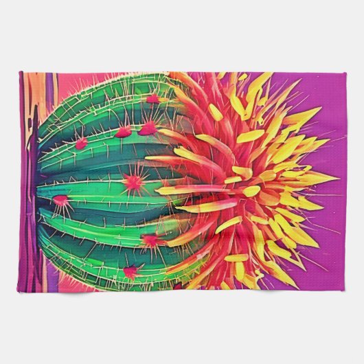 Levendige bloeiende cactus theedoek (Horizontaal)