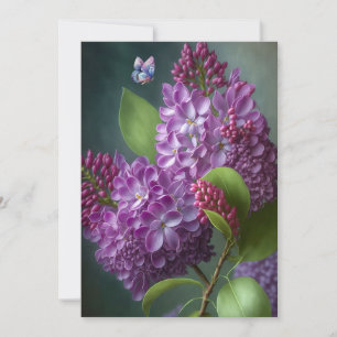 Levendige bloeiende Lila bloemen en vlinder Kaart