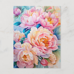 Levendige bloeiende pioenen in zachte pastel briefkaart