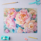 Levendige bloeiende pioenen in zachte pastel decou tissuepapier (Craft)