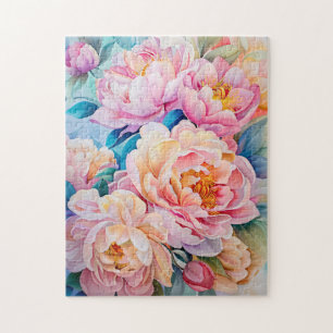 Levendige bloeiende pioenen in zachte pastel legpuzzel