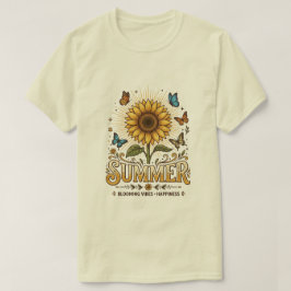 Levendige bloeiende zomer zonnebloem met vlinders t-shirt