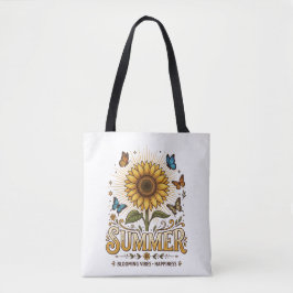 Levendige bloeiende zomer zonnebloem met vlinders tote bag