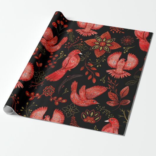Levendige bloem- en bladpatroonontwerpen cadeaupapier (Uitgerold)