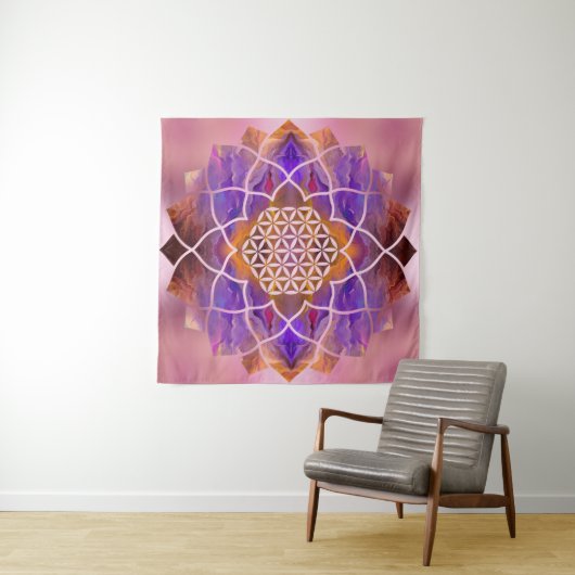 Levendige bloem in Lotus - Geschilderde textuur Wandkleed (In Situ (horizontaal))