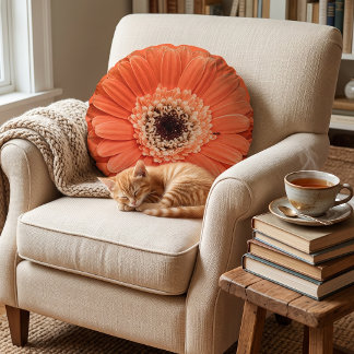 Levendige bloem - Oranje Gerbera Daisy Rond Kussen