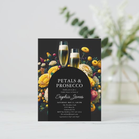 Levendige bloemblaadjes Prosecco Vrijgezellenfeest Briefkaart (Staand voorkant)
