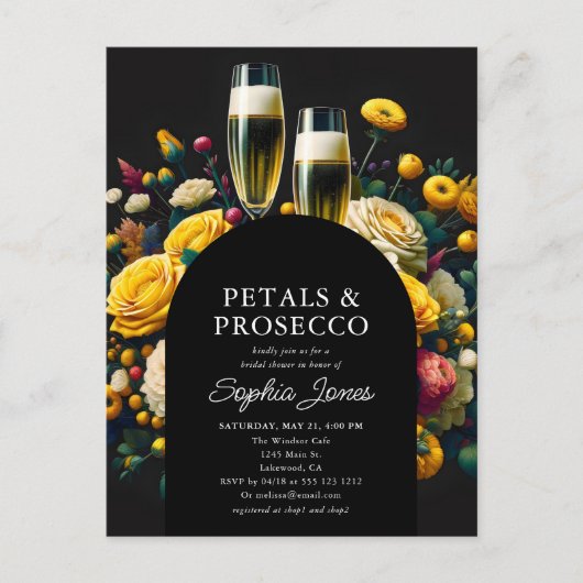 Levendige bloemblaadjes Prosecco Vrijgezellenfeest Briefkaart (Voorkant)