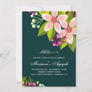 Levendige bloemboeket babymeisje Aqiqah Kaart