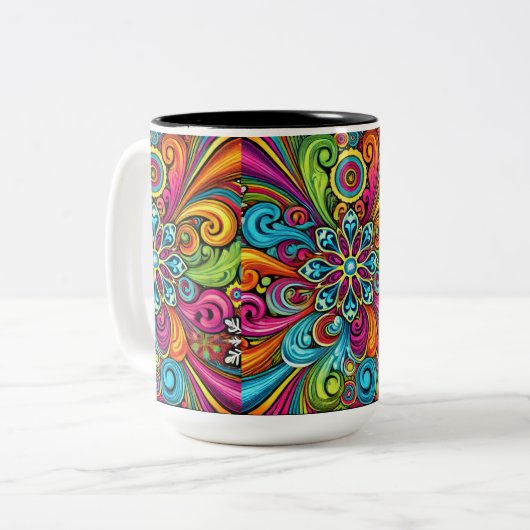 Levendige bloembreuk tweekleurige koffiemok (Voorkant links)