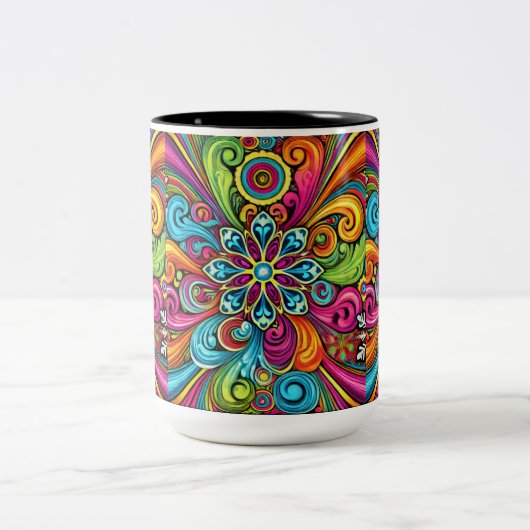 Levendige bloembreuk tweekleurige koffiemok (Center)