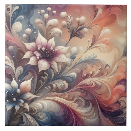 Levendige bloemen Abstracte wervelingen Tegeltje (Voorkant)