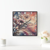 Levendige bloemen Abstracte wervelingen Vierkante Klok (Huis)