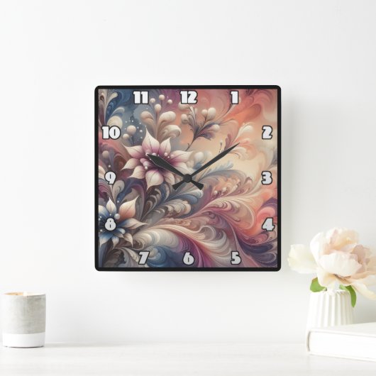 Levendige bloemen Abstracte wervelingen Vierkante Klok (Huis)