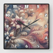 Levendige bloemen Abstracte wervelingen Vierkante Klok (Voorkant)