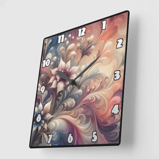 Levendige bloemen Abstracte wervelingen Vierkante Klok (Hoek)
