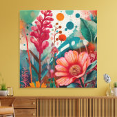Levendige Bloemen Acryl Kunstwerk Kleurrijke Botan Canvas Afdruk (Insitu (Woonkamer))