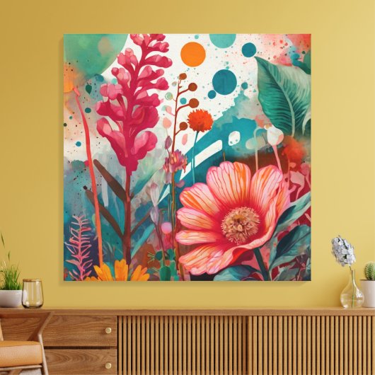 Levendige Bloemen Acryl Kunstwerk Kleurrijke Botan Canvas Afdruk (Insitu (Woonkamer))