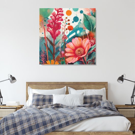 Levendige Bloemen Acryl Kunstwerk Kleurrijke Botan Canvas Afdruk (Insitu (Slaapkamer))