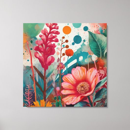 Levendige Bloemen Acryl Kunstwerk Kleurrijke Botan Canvas Afdruk (Voorkant)