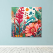 Levendige Bloemen Acryl Kunstwerk Kleurrijke Botan Canvas Afdruk (Insitu (Houten vloer))