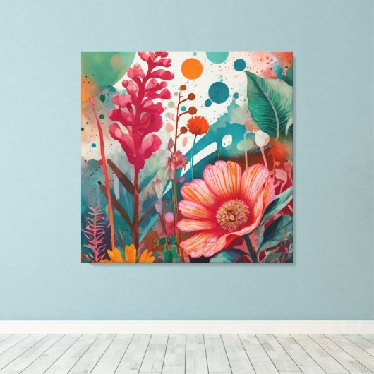 Levendige Bloemen Acryl Kunstwerk Kleurrijke Botan Canvas Afdruk (Insitu (Houten vloer))