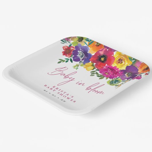 Levendige bloemen Baby in Baby shower Bloom Papieren Bordje (Gebogen)