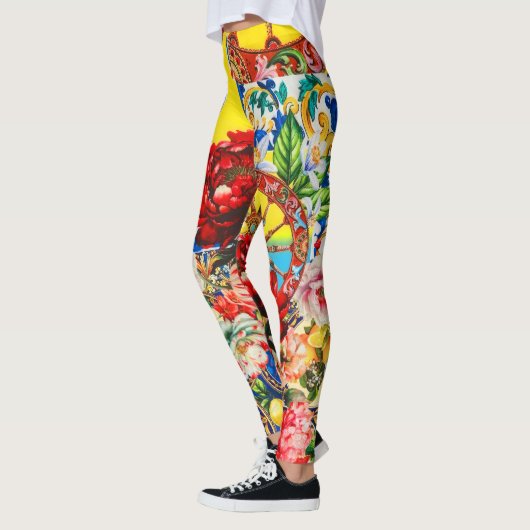 Levendige Bloemen & Barok Patroon Dolce Leggings (Links)