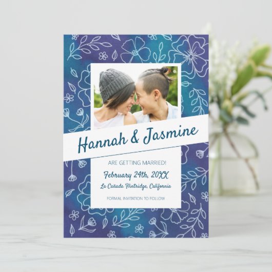 Levendige Bloemen Bewaar de Datum met Foto Kaart (Staand voorkant)