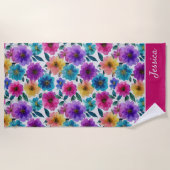 Levendige Bloemen Bloemen Waterverf Bloemen Naam Strandlaken (Voorkant)