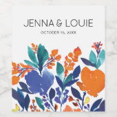 Levendige Bloemen Bloom Trouwwijn Label Wijn Etiket (Enkel label)